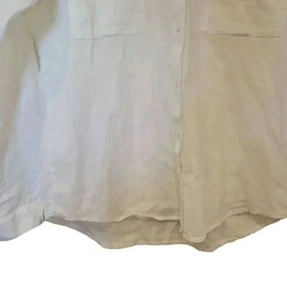 AO Aho Po'I Raity Women's White Cotton Button Down Top w Set In Lace Accents - Picture 11 of 13